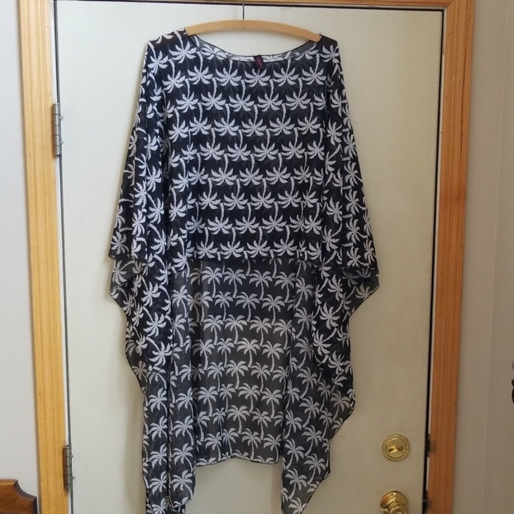 Kimberly C. black white palm trees sheer cover up